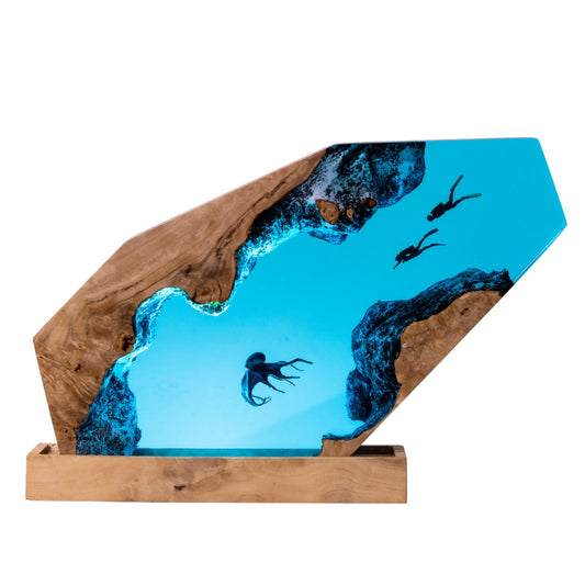 Octopus & Scuba Diver Ocean Resin Lamp