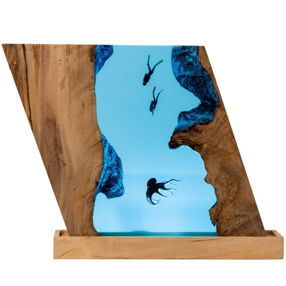 Octopus and Scuba Diver Ocean Resin Night Light: Resin Lamp Streamer & Playroom Decor, Personalized Gift