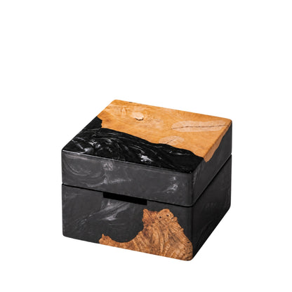 Wedding Ring Holder - Square Black Resin Box