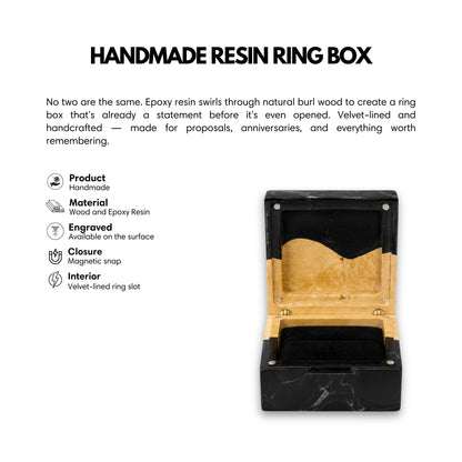 Wedding Ring Holder - Square Black Resin Box