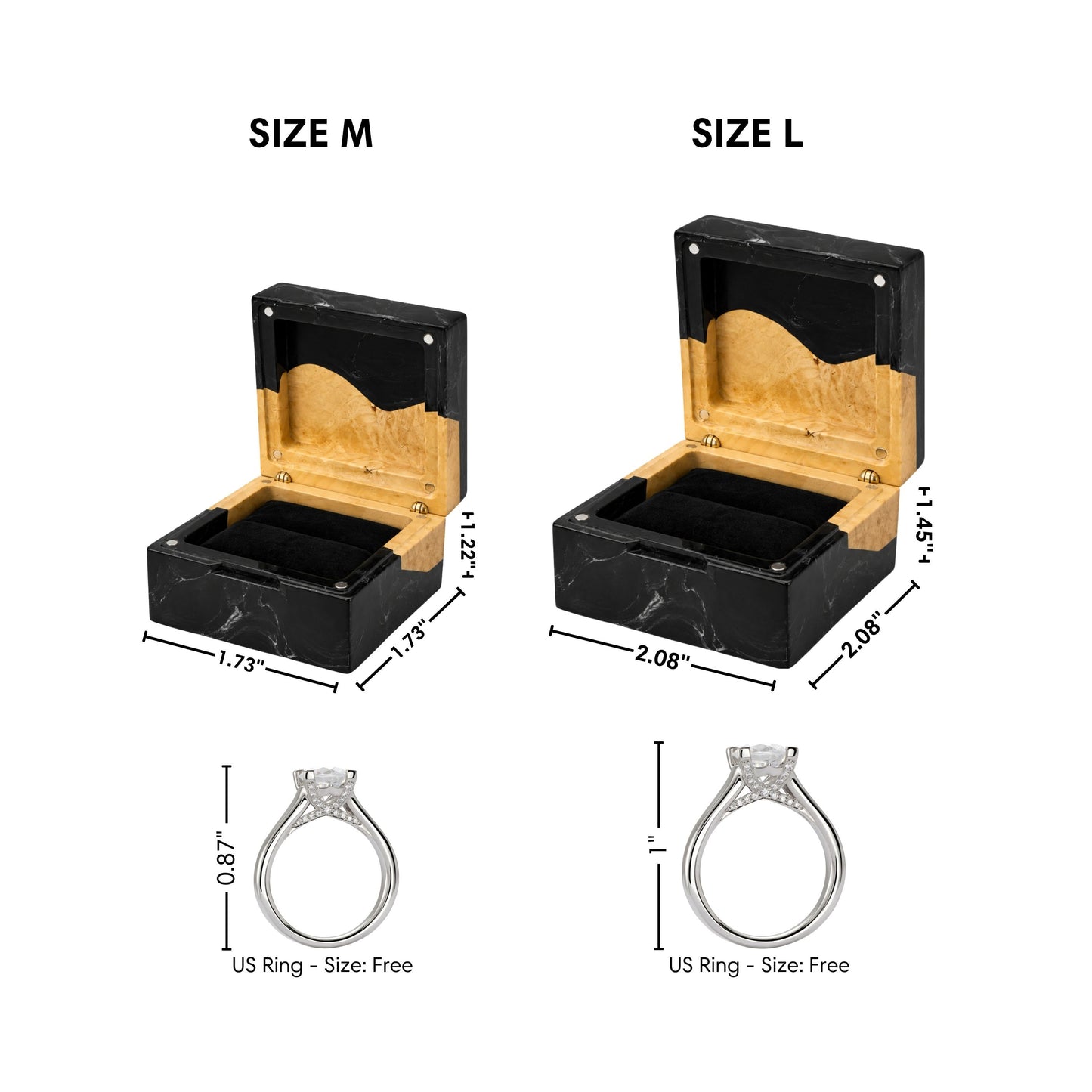 Wedding Ring Holder - Square Black Resin Box