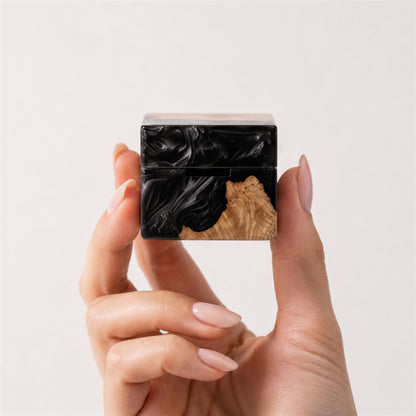 Wedding Ring Holder - Square Black Resin Box