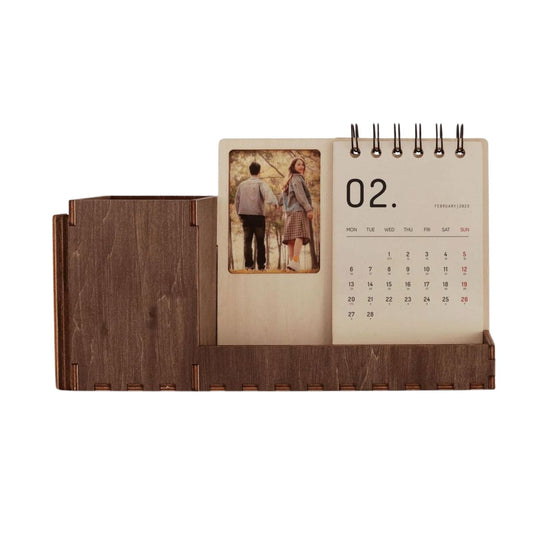 Multi-function walnut desk calendar stand with holder & picture