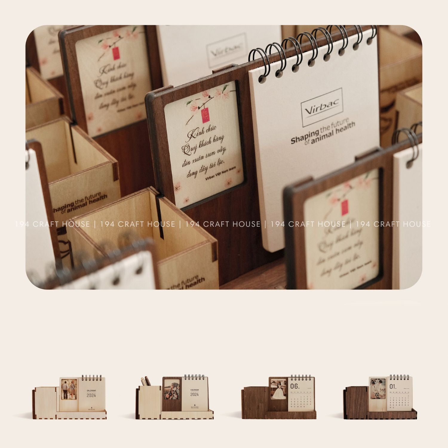 Multi-function walnut desk calendar stand with holder & picture