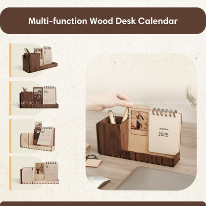 Multi-function walnut desk calendar stand with holder & picture