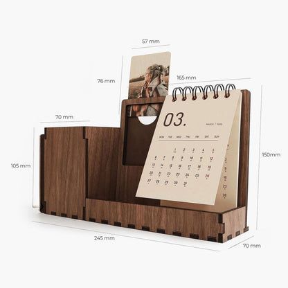 Multi-function walnut desk calendar stand with holder & picture
