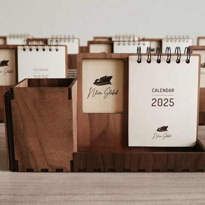 Multi-function walnut desk calendar stand with holder & picture