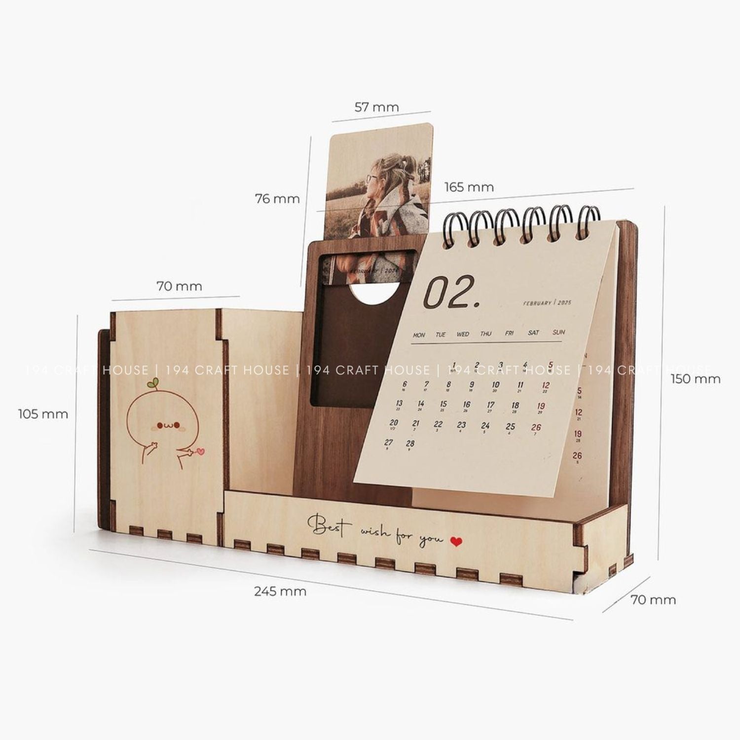 Custom Multi-function Maple desk calendar stand with holder & picture