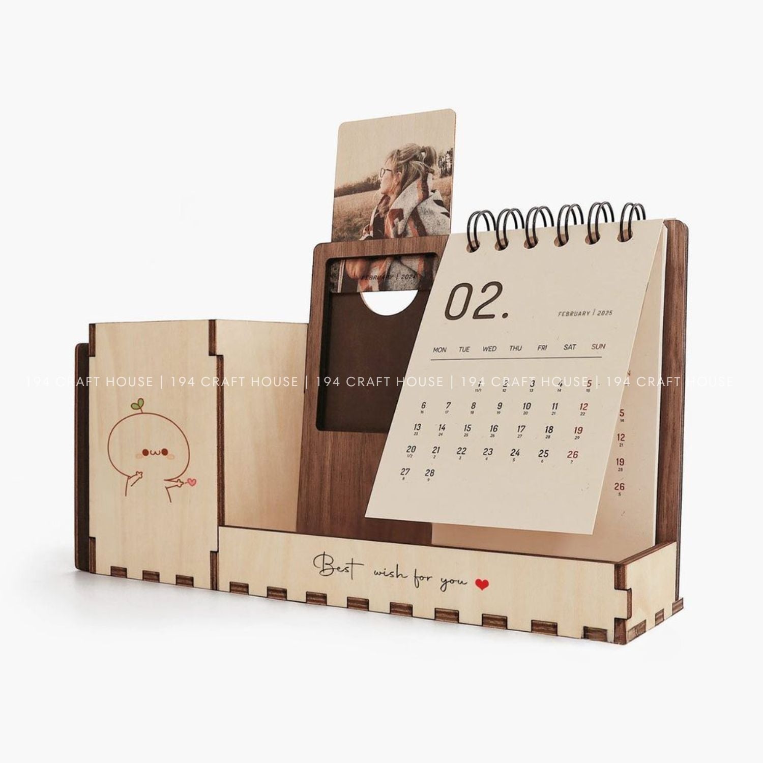 Custom Multi-function Maple desk calendar stand with holder & picture