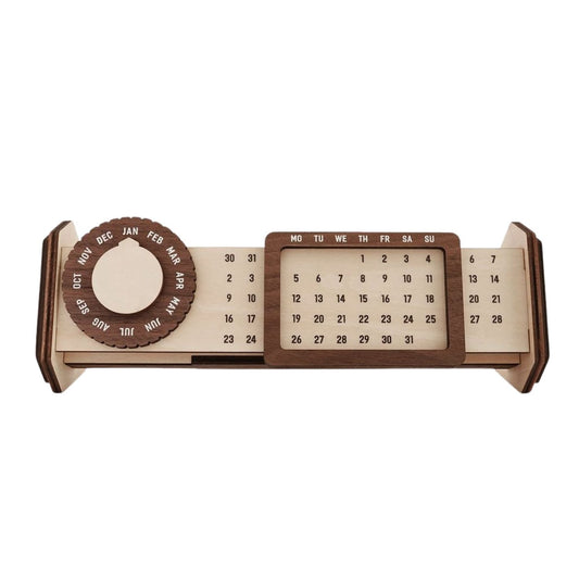 Custom Multi-Function Wood Perpetual Desk Calendar With Pen & Pencils Holder, Business Card Holder, Accessories Tray, Personalized Desk Organizer, Custom End of year corporate gift for clients and employees