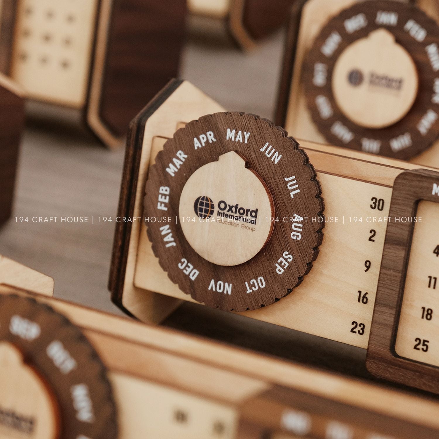 Custom Multi-Function Wood Perpetual Desk Calendar With Pen & Pencils Holder, Business Card Holder, Accessories Tray, Personalized Desk Organizer, Custom End of year corporate gift for clients and employees