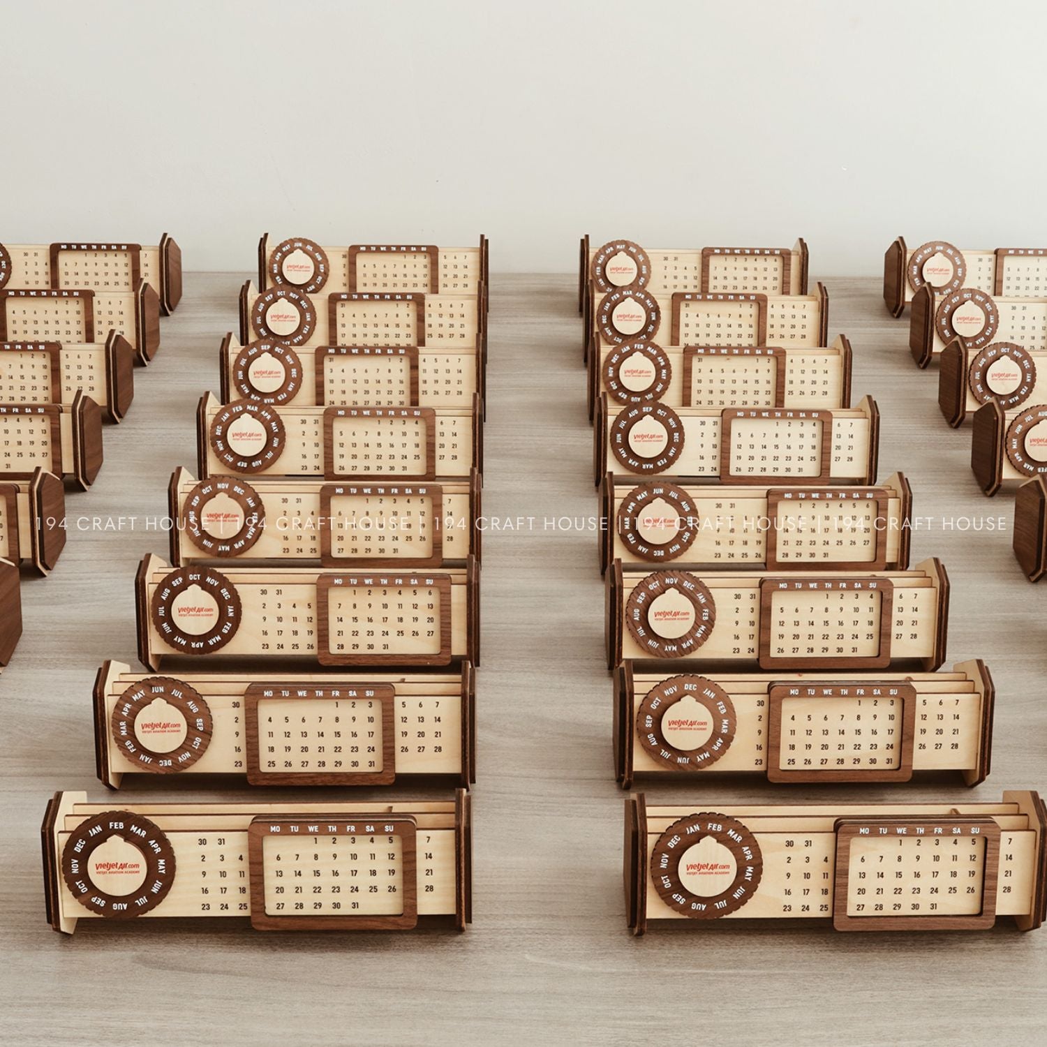 Custom Multi-Function Wood Perpetual Desk Calendar With Pen & Pencils Holder, Business Card Holder, Accessories Tray, Personalized Desk Organizer, Custom End of year corporate gift for clients and employees