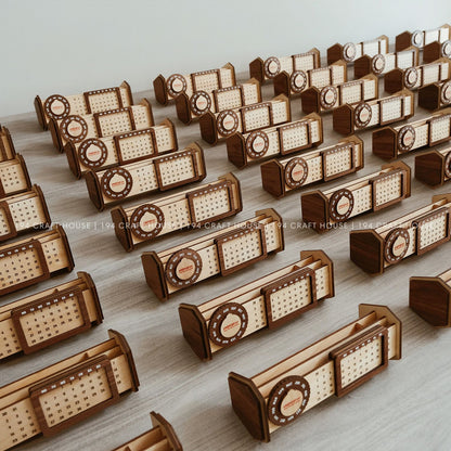 Custom Multi-Function Wood Perpetual Desk Calendar With Pen & Pencils Holder, Business Card Holder, Accessories Tray, Personalized Desk Organizer, Custom End of year corporate gift for clients and employees