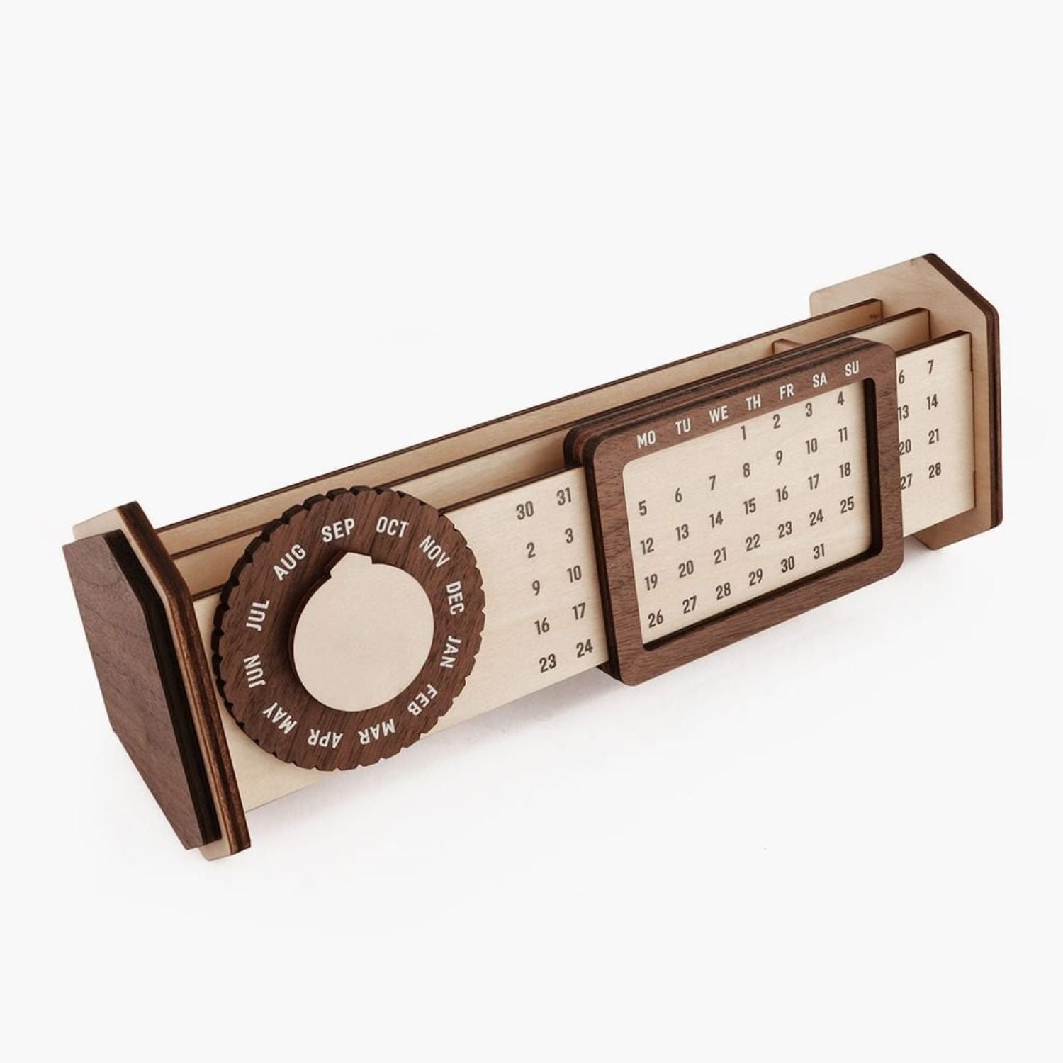 Custom Multi-Function Wood Perpetual Desk Calendar With Pen & Pencils Holder, Business Card Holder, Accessories Tray, Personalized Desk Organizer, Custom End of year corporate gift for clients and employees