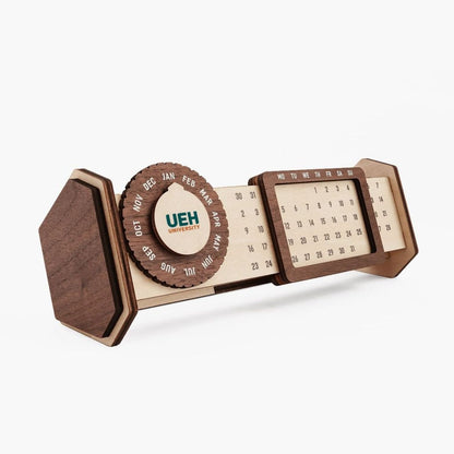 Custom Multi-Function Wood Perpetual Desk Calendar With Pen & Pencils Holder, Business Card Holder, Accessories Tray, Personalized Desk Organizer, Custom End of year corporate gift for clients and employees