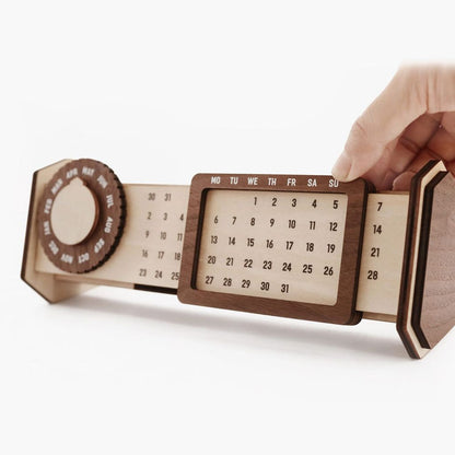 Custom Multi-Function Wood Perpetual Desk Calendar With Pen & Pencils Holder, Business Card Holder, Accessories Tray, Personalized Desk Organizer, Custom End of year corporate gift for clients and employees