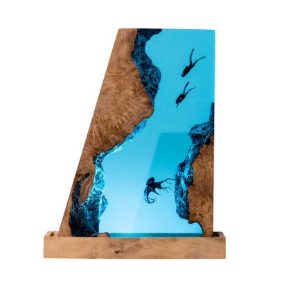 Octopus and Scuba Diver Ocean Resin Night Light: Resin Lamp Streamer & Playroom Decor, Personalized Gift