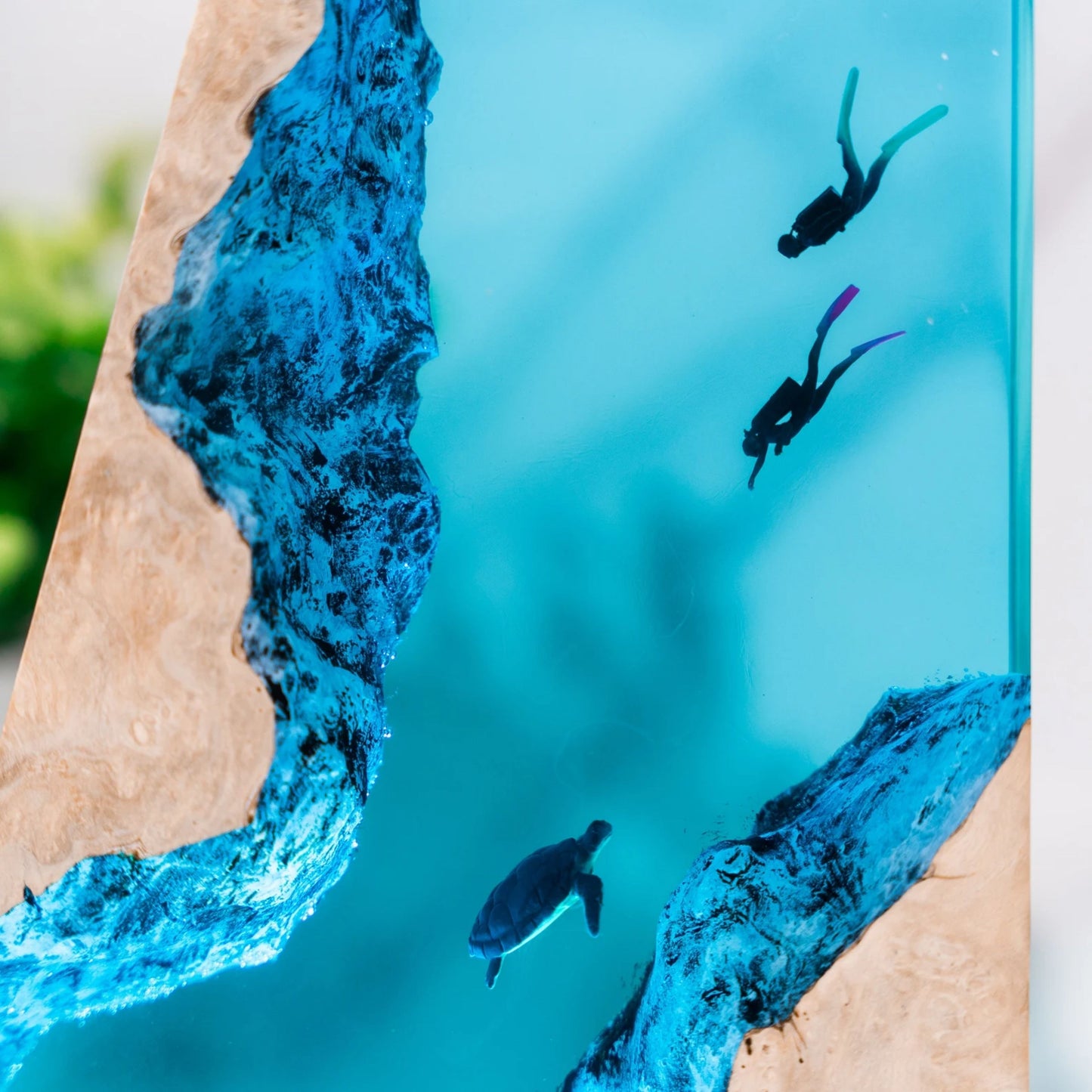 Turtle and Scuba Diver Ocean Resin Night Light: Resin Lamp Streamer & Playroom Decor, Personalized Gift