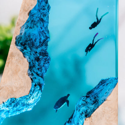 Turtle and Scuba Diver Ocean Resin Night Light: Resin Lamp Streamer & Playroom Decor, Personalized Gift