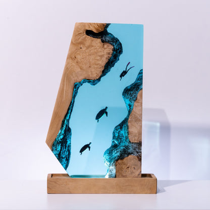 Turtle and Scuba Diver Ocean Resin Night Light: Resin Lamp Streamer & Playroom Decor, Personalized Gift
