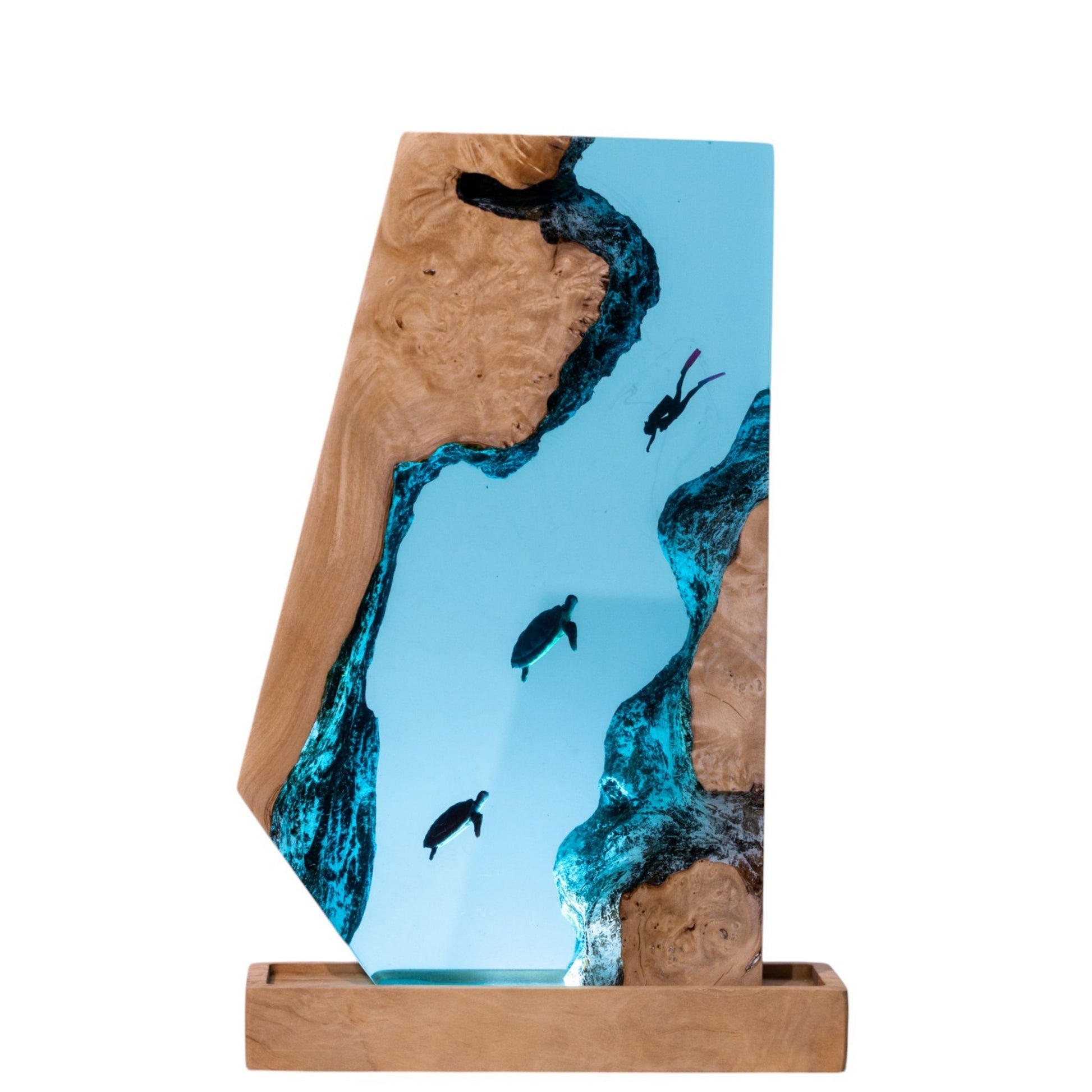 Turtle and Scuba Diver Ocean Resin Night Light: Resin Lamp Streamer & Playroom Decor, Personalized Gift