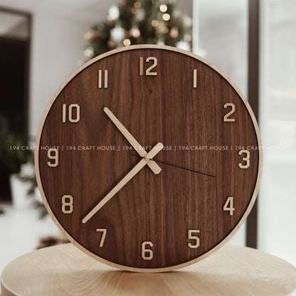 Silent Walnut Wooden Wall Clock - Full Numerals