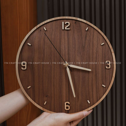 Round Walnut Wall Clock Minimalist Home Decor