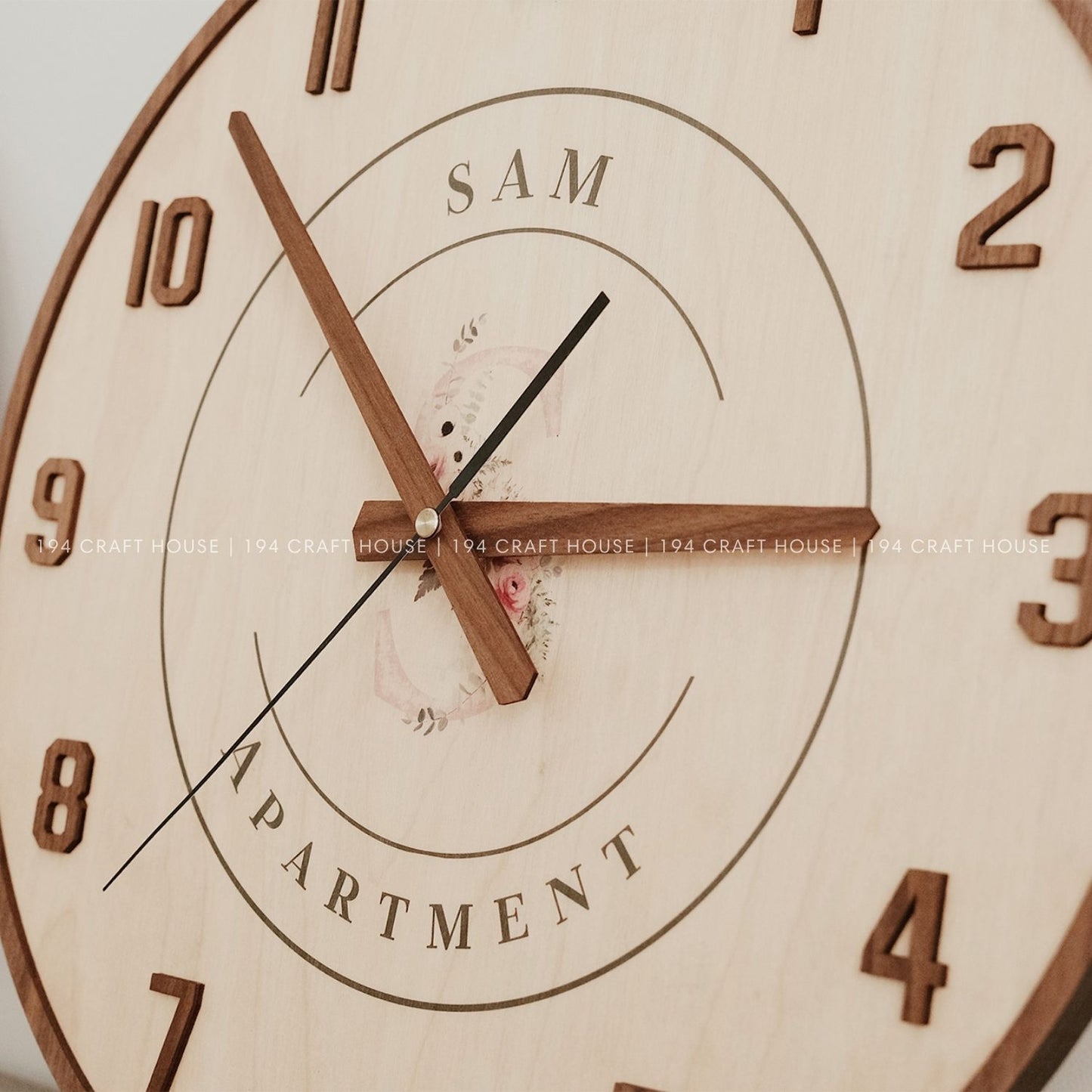 Round Maple Wall Clock Silent - Full Numerals