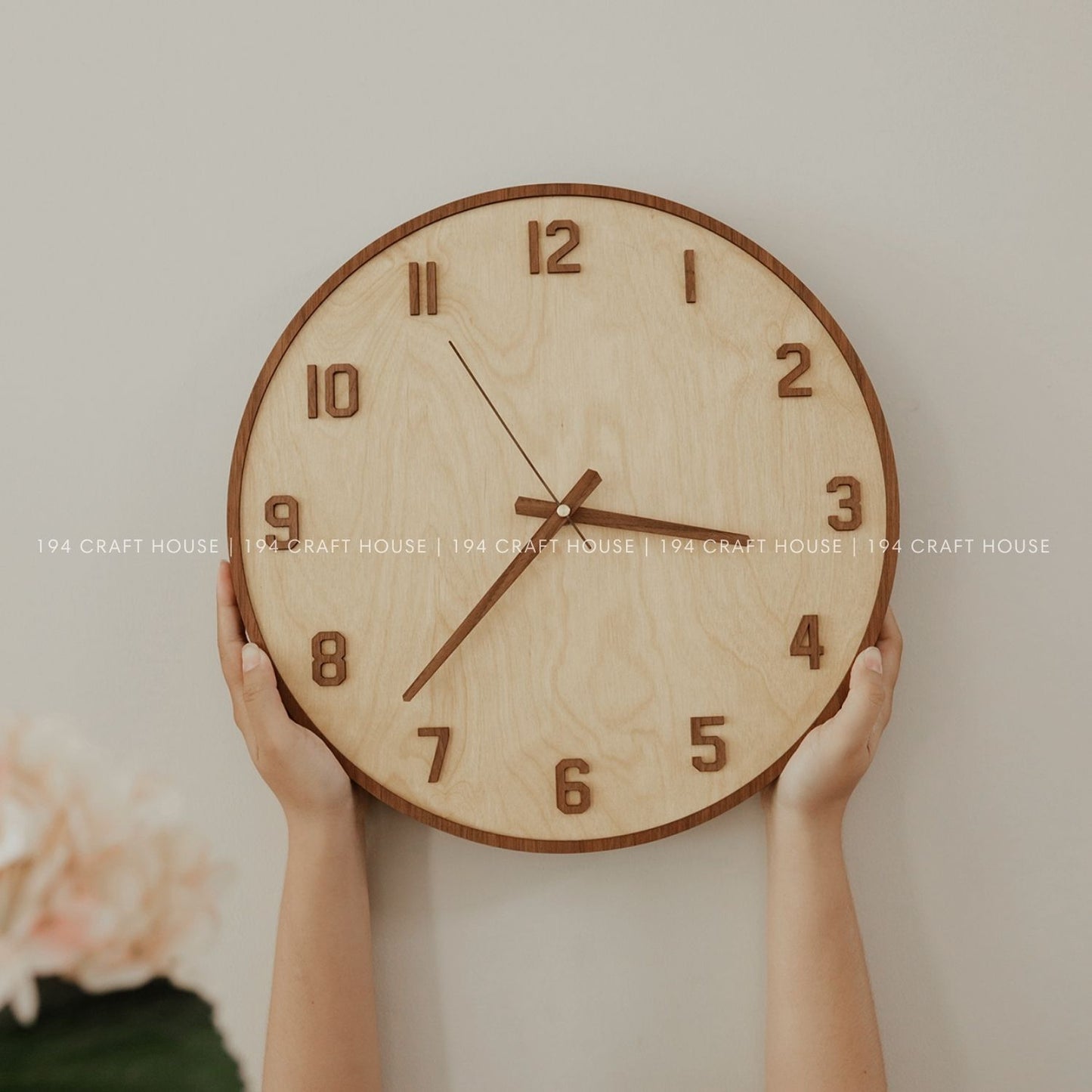 Round Maple Wall Clock Silent - Full Numerals