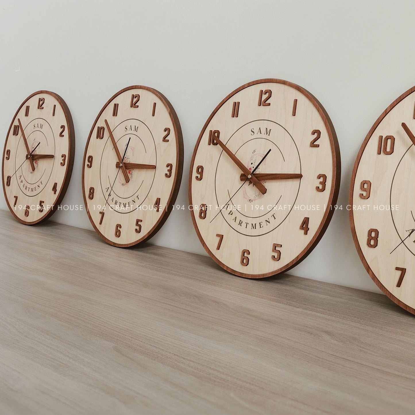 Round Maple Wall Clock Silent - Full Numerals