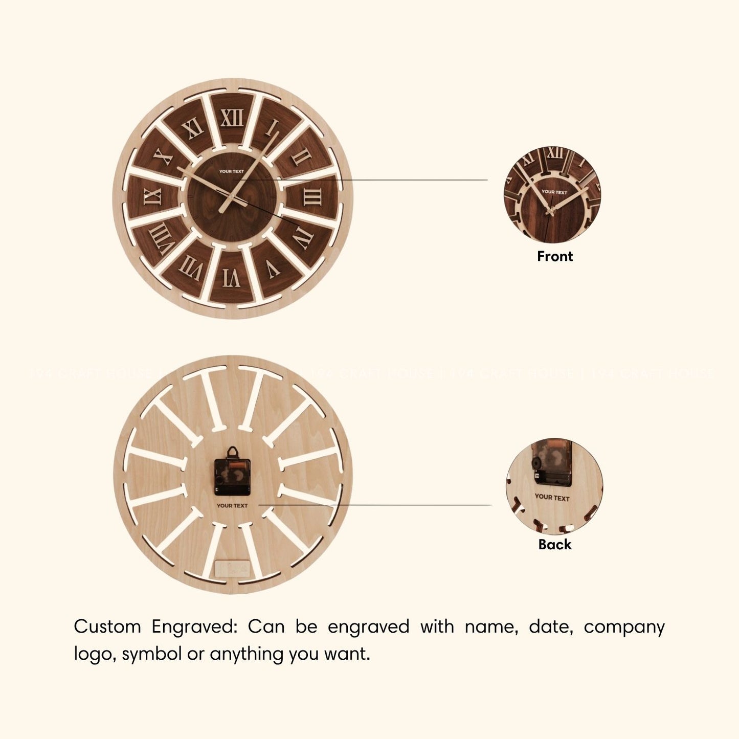 Wooden Large Wall Clock Personalized