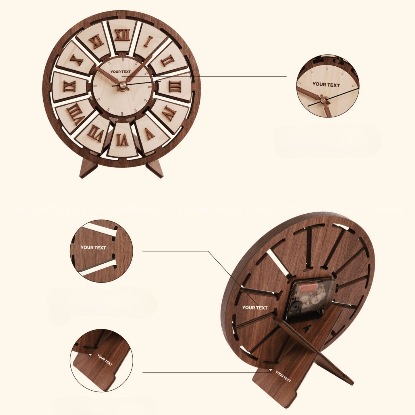 Wooden Desk Clock Personalized