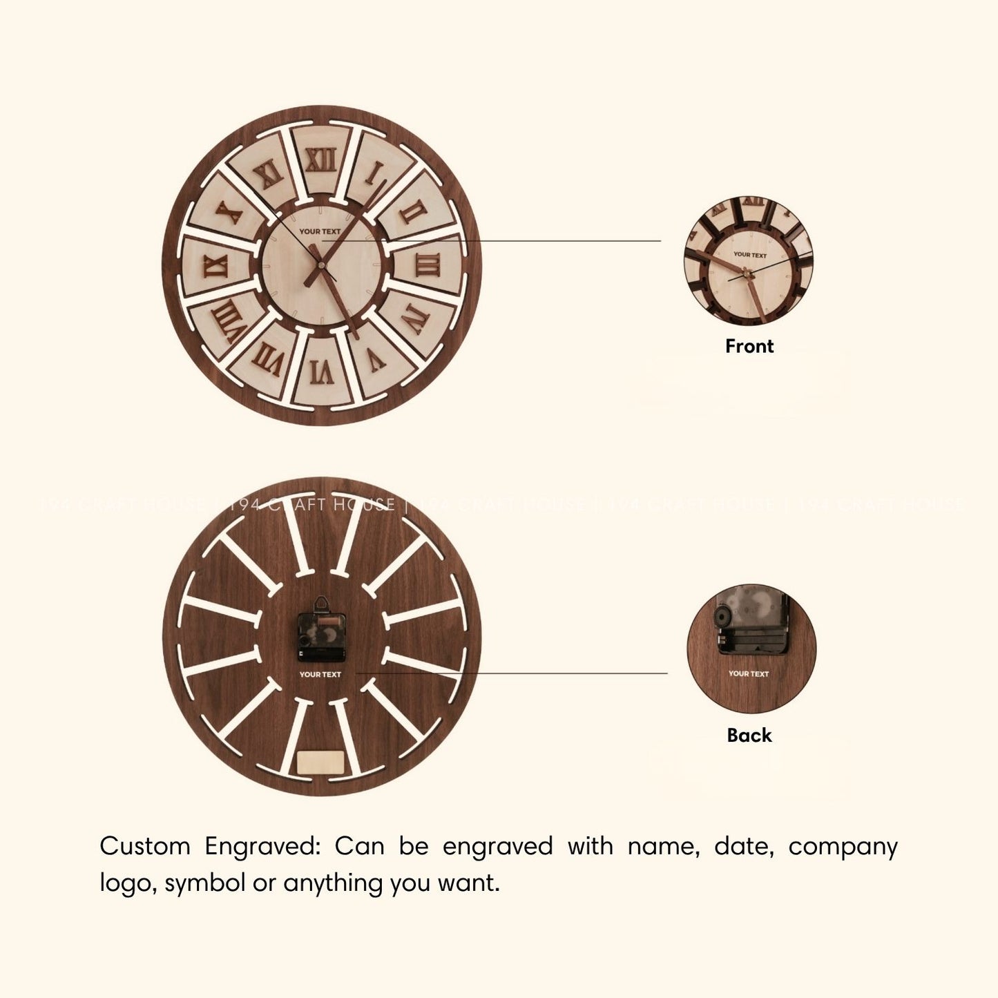 Wooden Large Wall Clock Personalized