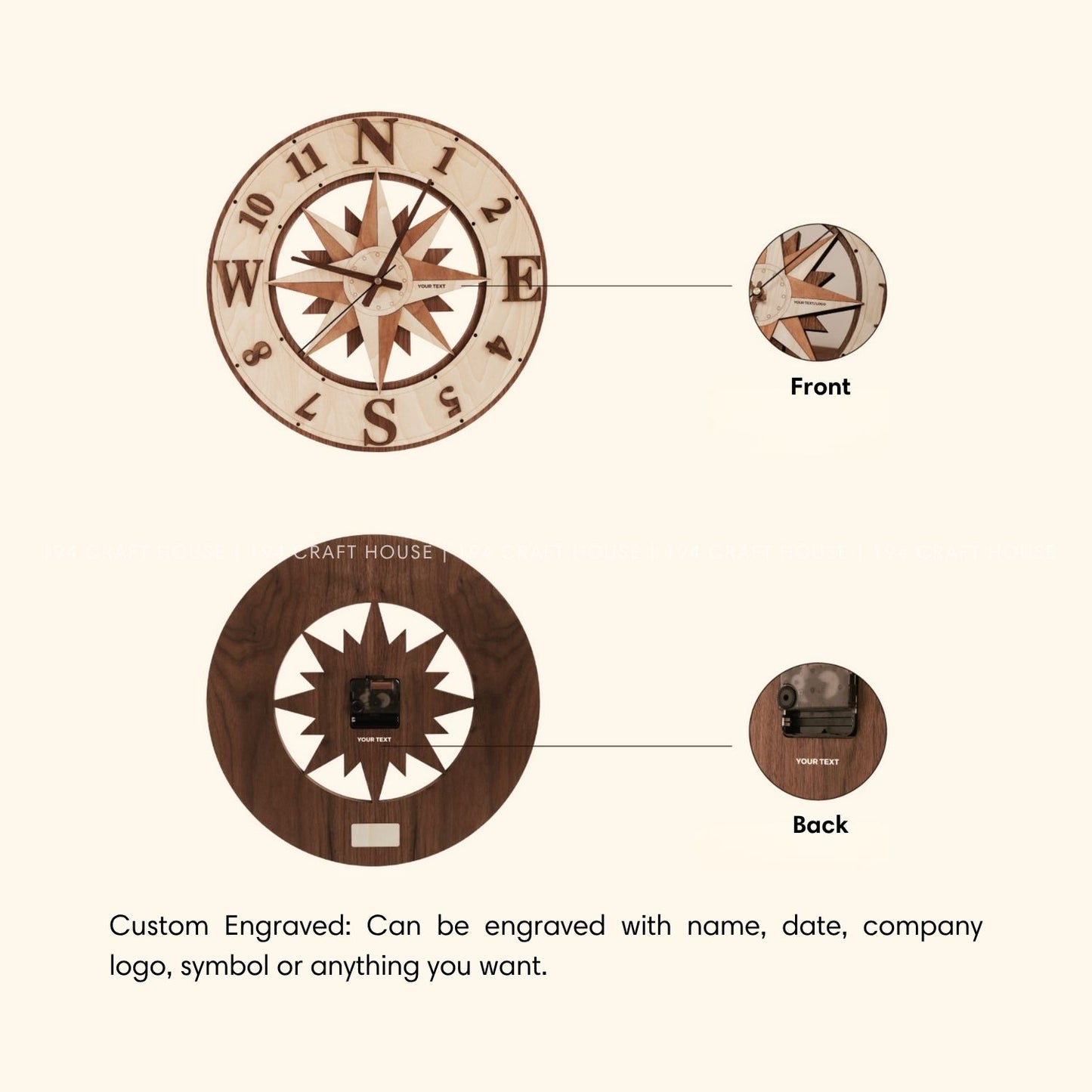 Wooden Large Wall Clock Personalized