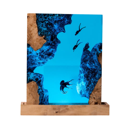 Octopus and Scuba Diver Ocean Resin Night Light: Resin Lamp Streamer & Playroom Decor, Personalized Gift