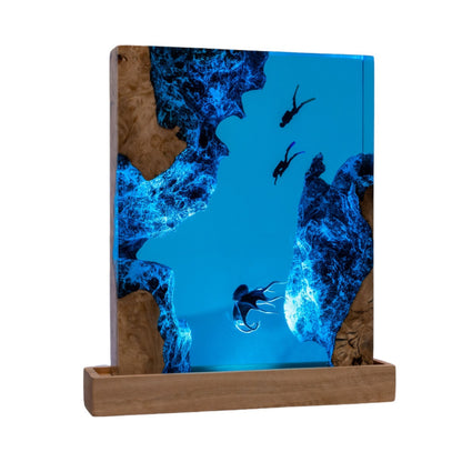 Octopus and Scuba Diver Ocean Resin Night Light: Resin Lamp Streamer & Playroom Decor, Personalized Gift