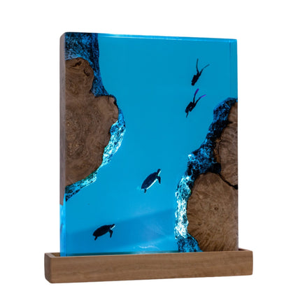 Turtle and Scuba Diver Ocean Resin Night Light: Resin Lamp Streamer & Playroom Decor, Personalized Gift
