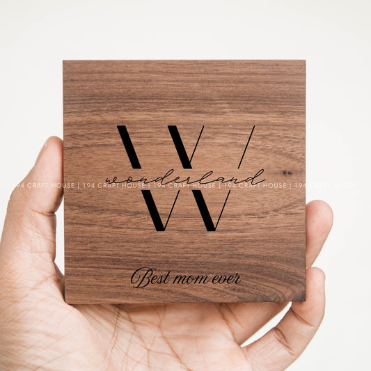 Custom Engraved Walnut Wood Coaster: Personalized Mother's Day Gift for Mom