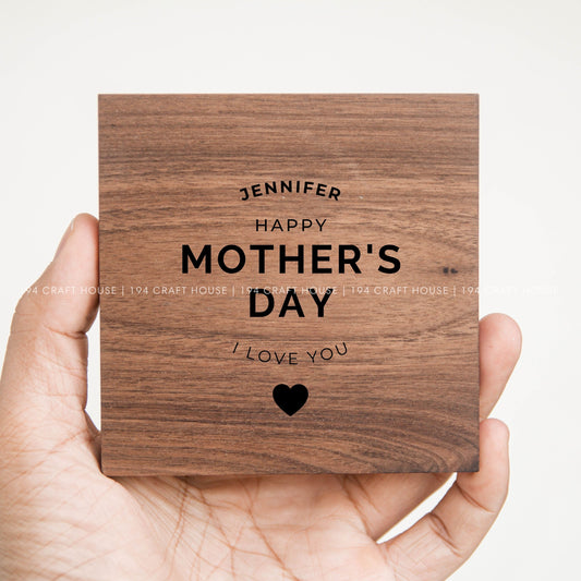 Custom Engraved Walnut Wood Coaster: Personalized Mother's Day Gift for Mom