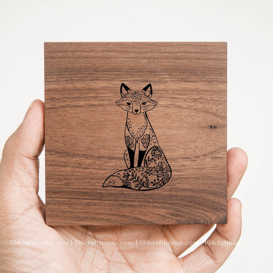 Fox Engraved Walnut Wood Coasters - Home Decor & Gifts