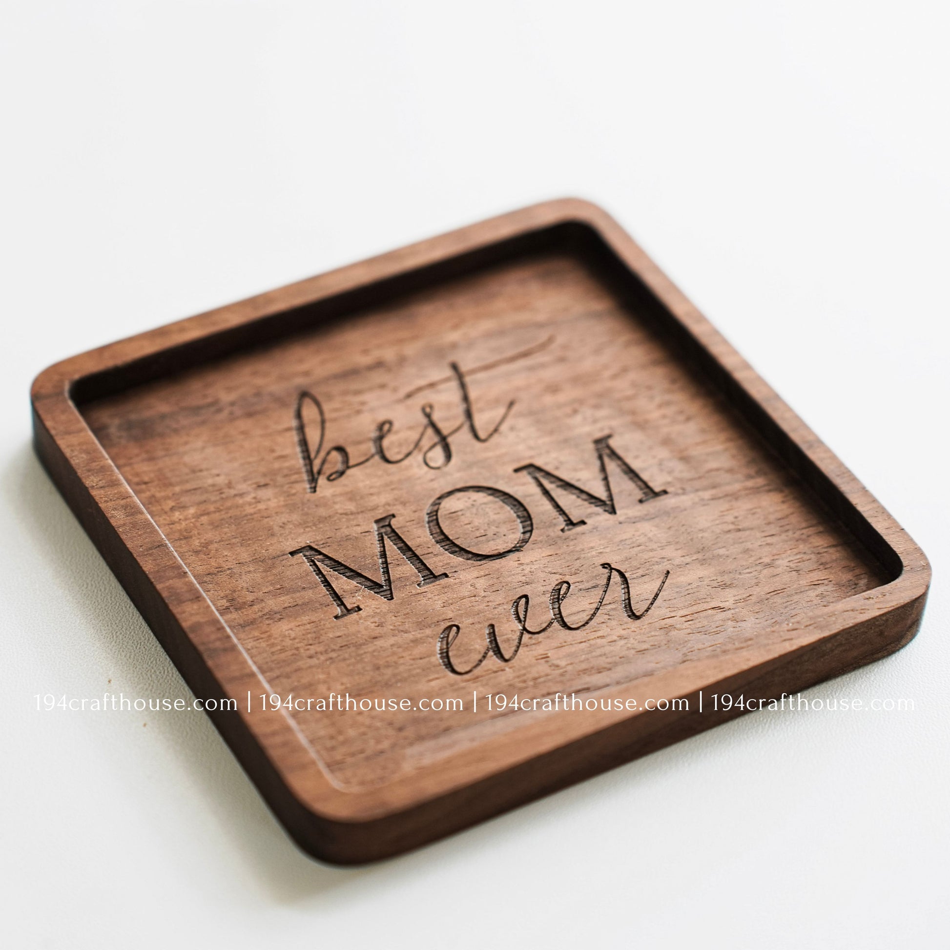 Best Mom Ever Engraved on Walnut Wood Square Coasters - Rustic Drink Coasters for Coffee Tables & Home Decor. Perfect gift for housewarmings, weddings, Christmas, Mother's Day, Father's Day. Made by 194 Craft House