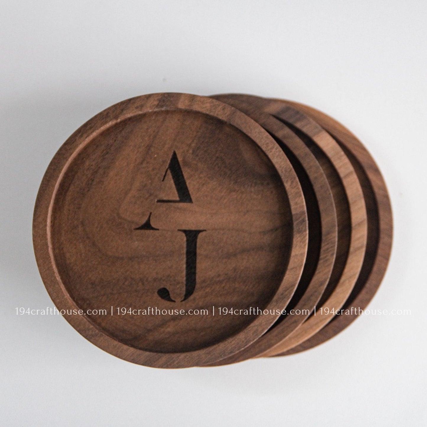 Custom Logo Engraved Round Walnut Wood Coasters- Home Decor & Gifts