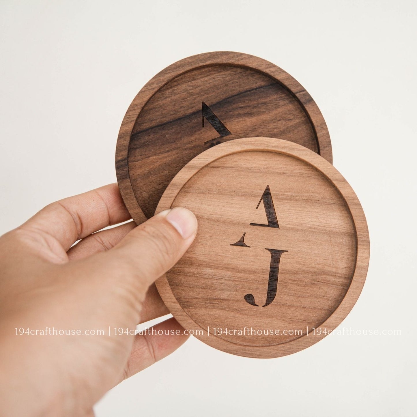 Custom Logo Engraved Round Walnut Wood Coasters- Home Decor & Gifts