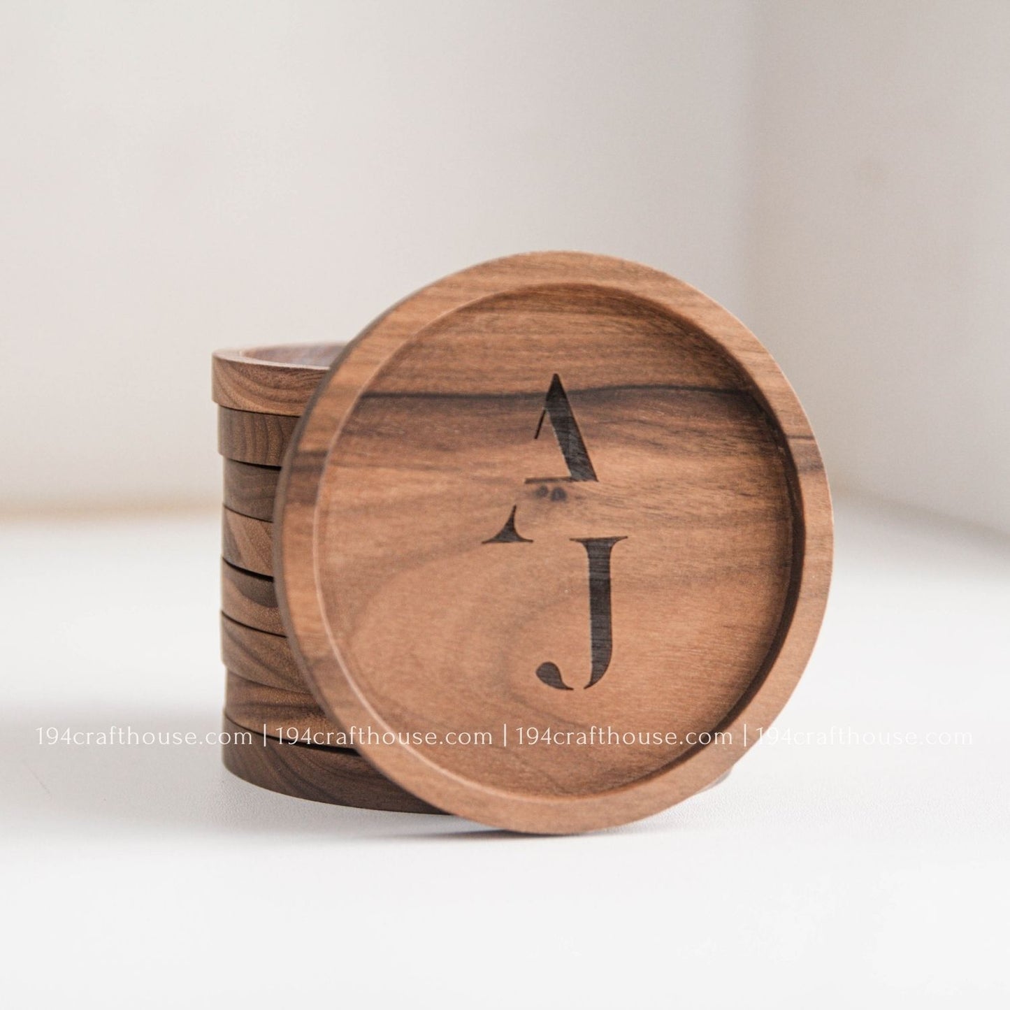 Custom Logo Engraved Round Walnut Wood Coasters- Home Decor & Gifts