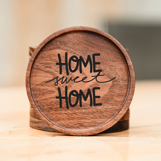 Home Sweet Home Engraved Walnut Wood Coasters for Coffee Tables & Decor