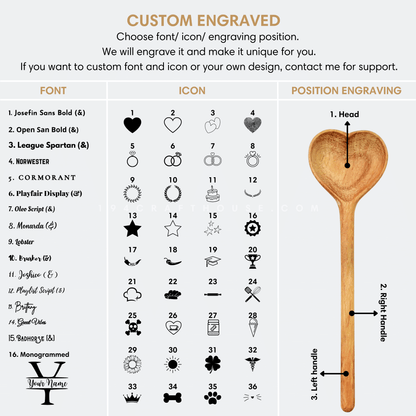 Custom Face Engraved Wooden Heart Spoon - Home Decor & Gifts
