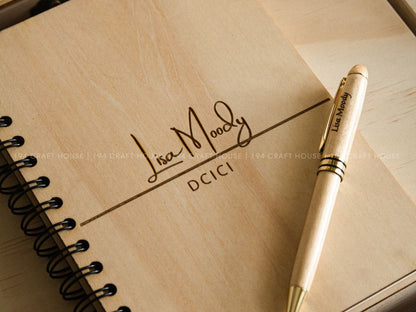 Custom Engraved Maple Pen Set and Notebook Wood Gift Box - Personalized Corporate Gift for Cisco (DCICI)