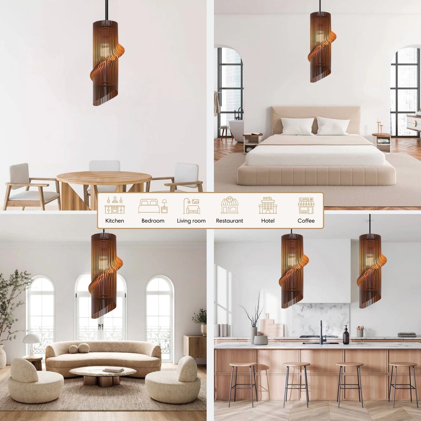 Cylinder Wood Pendant Light for Living Room