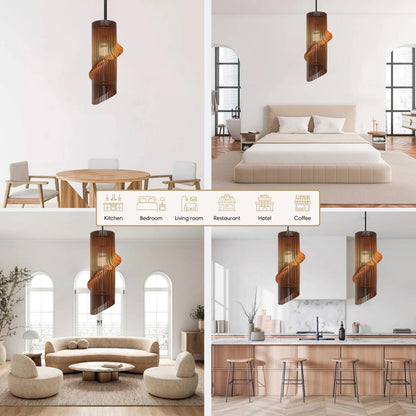 Cylinder Wood Pendant Light for Living Room
