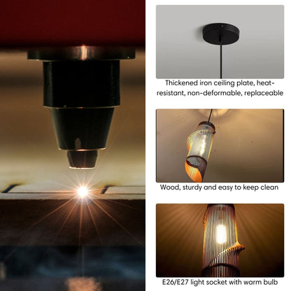 Cylinder Wood Pendant Light for Living Room